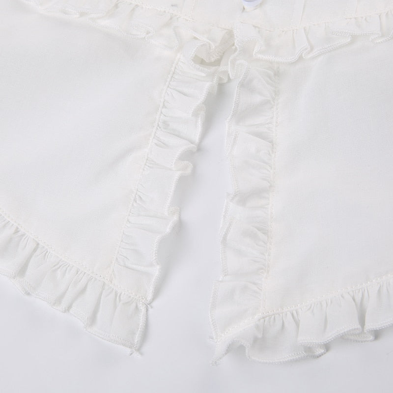 White Strap Ruffles Buttons Halter Top