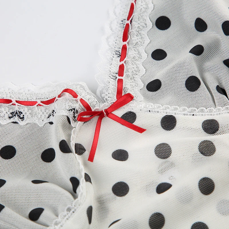 Vintage Polka Dot Lace Trim Bow Top