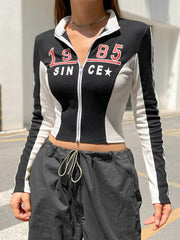 Digital Print Skinny Zip Up Sport Top