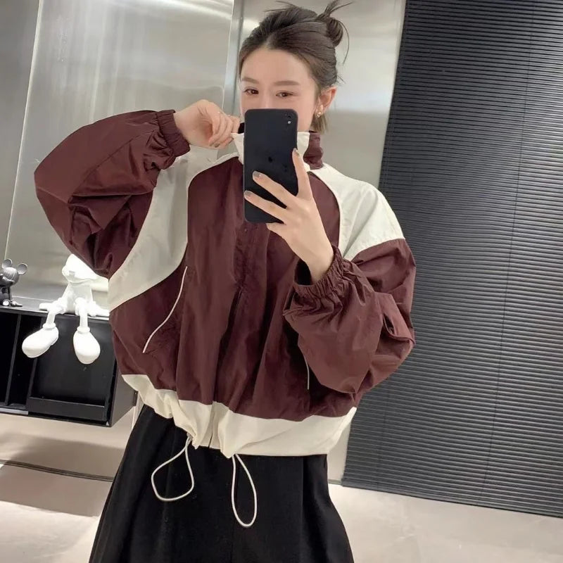VibeMartini  Cropped Jacket Oversized Patchwork Chic Coats Female Harajuku Y2k Zip Up Windbreaker Korean Fashion Jackets Streetwear