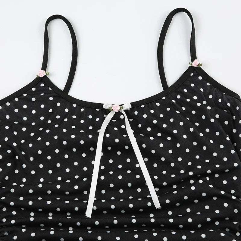 Vintage Bow Polka Dot Halter Sleeveless Top