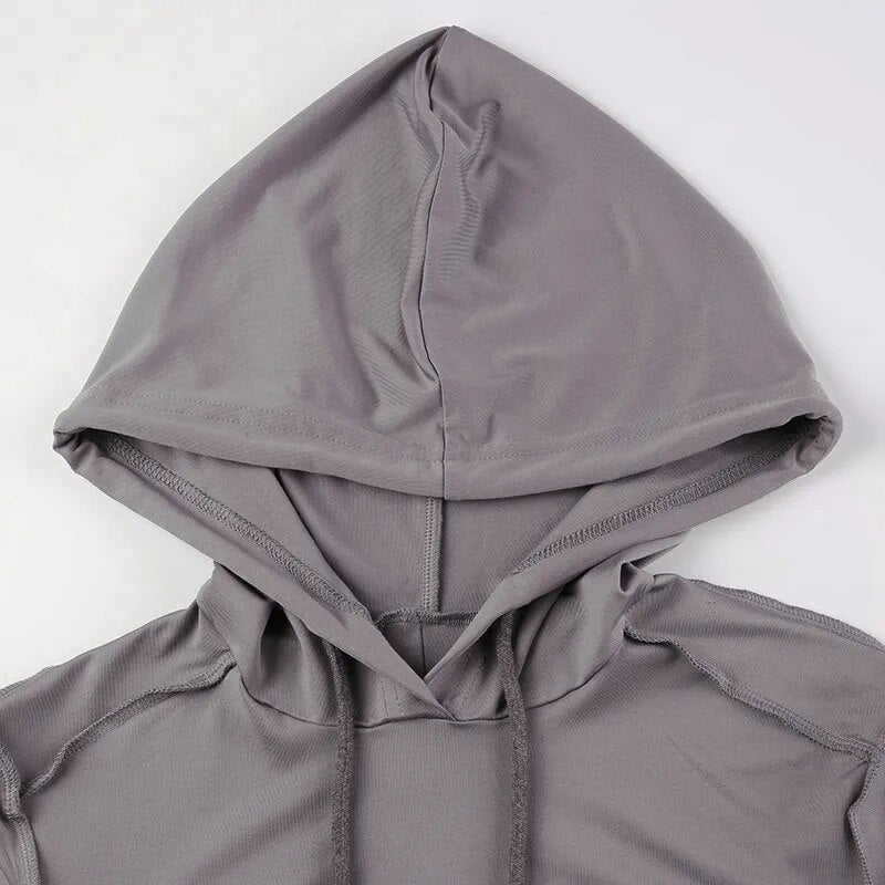 Asymmetrical Stitch Hooded Drawstring Top