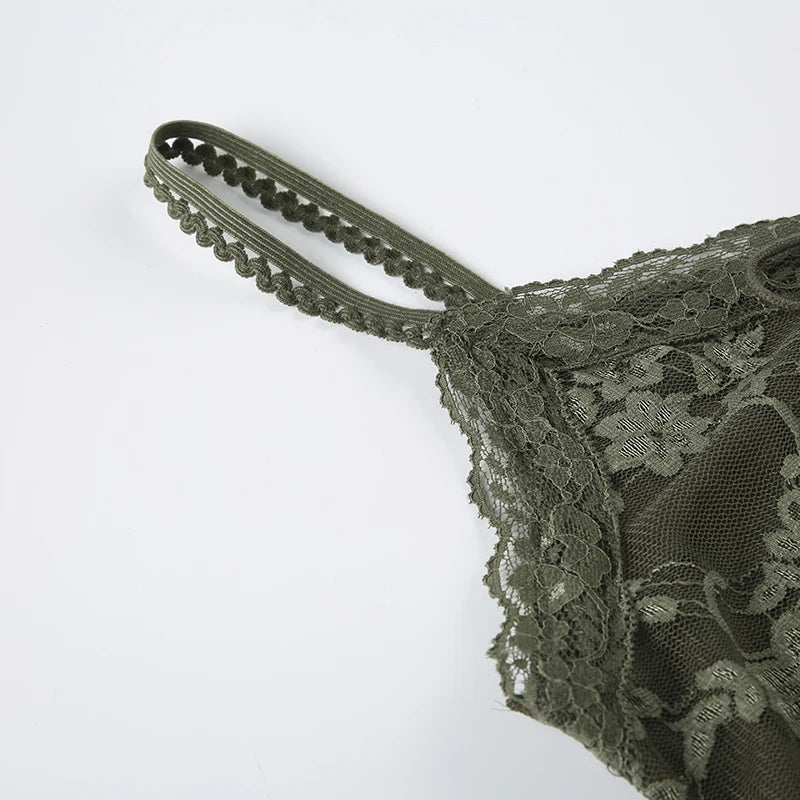 Vintage Green Lace Tie-Up Strap Top