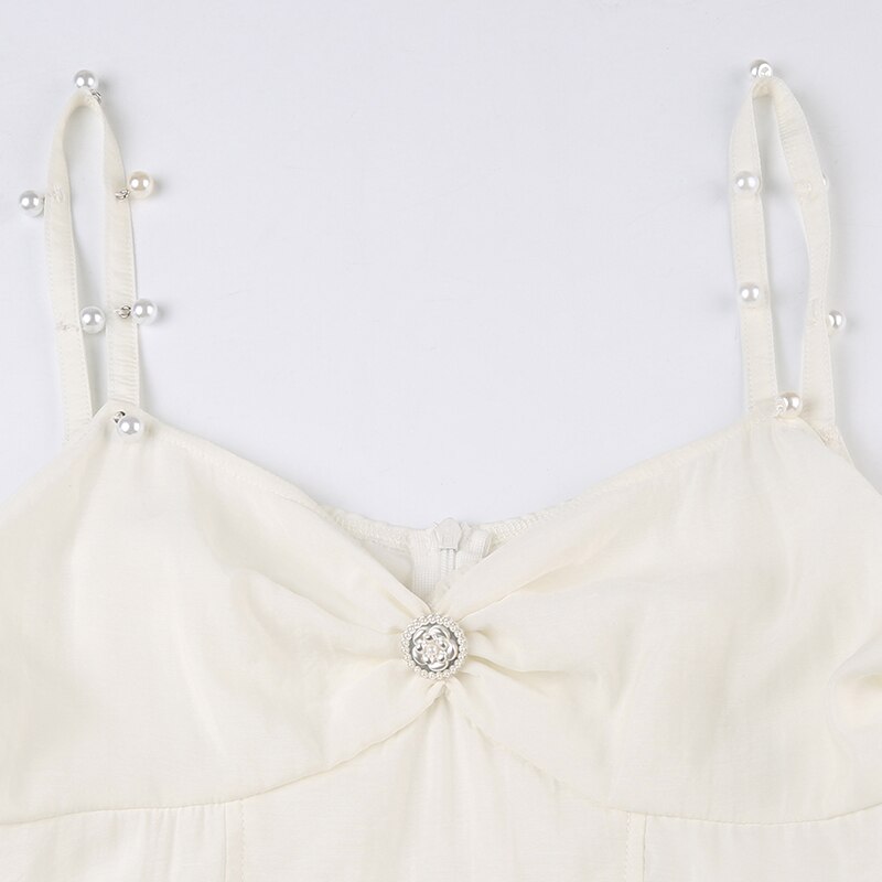 White Pearls Strap A-Line Dress