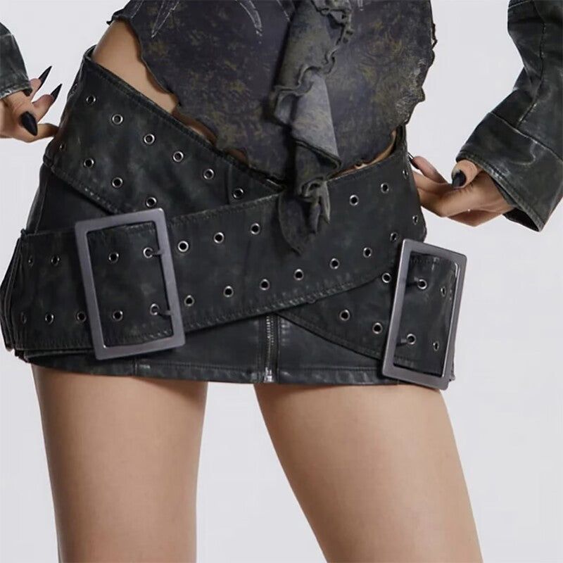 Low Waist Micro Mini Belt Skirt