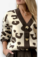 Leopard Print Soft Knitted V-neck Knitted Sweater