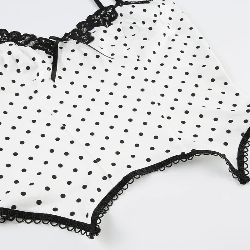 Vintage Lace Patched Polka Dot Top