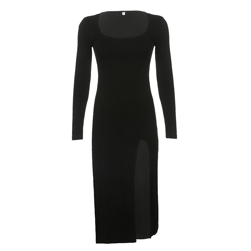 Black Long Velour Side Split Dress