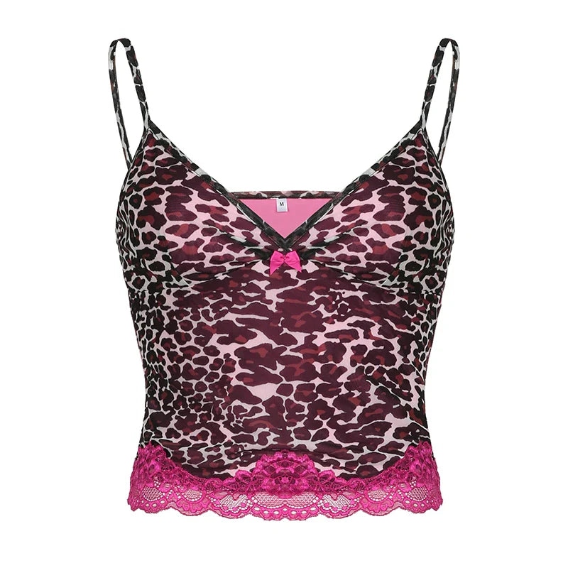 Vintage Leopard Camisole Lace Patchwork Top