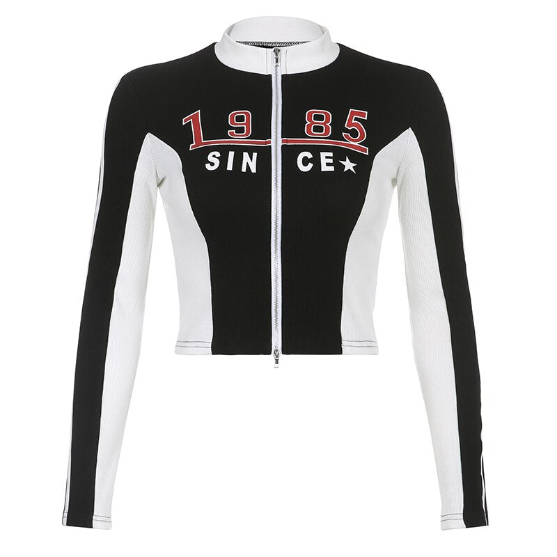 Digital Print Skinny Zip Up Sport Top