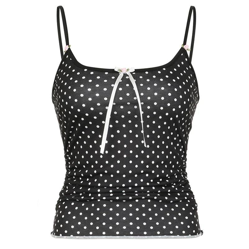 Vintage Bow Polka Dot Halter Sleeveless Top