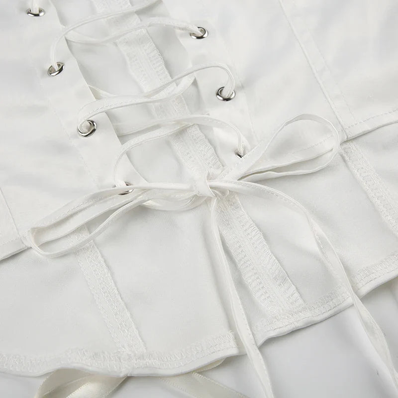 White Strapless Corset Bow Lace-Up Top