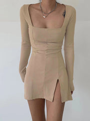 Ribbed Knitted Long Sleeve Dress