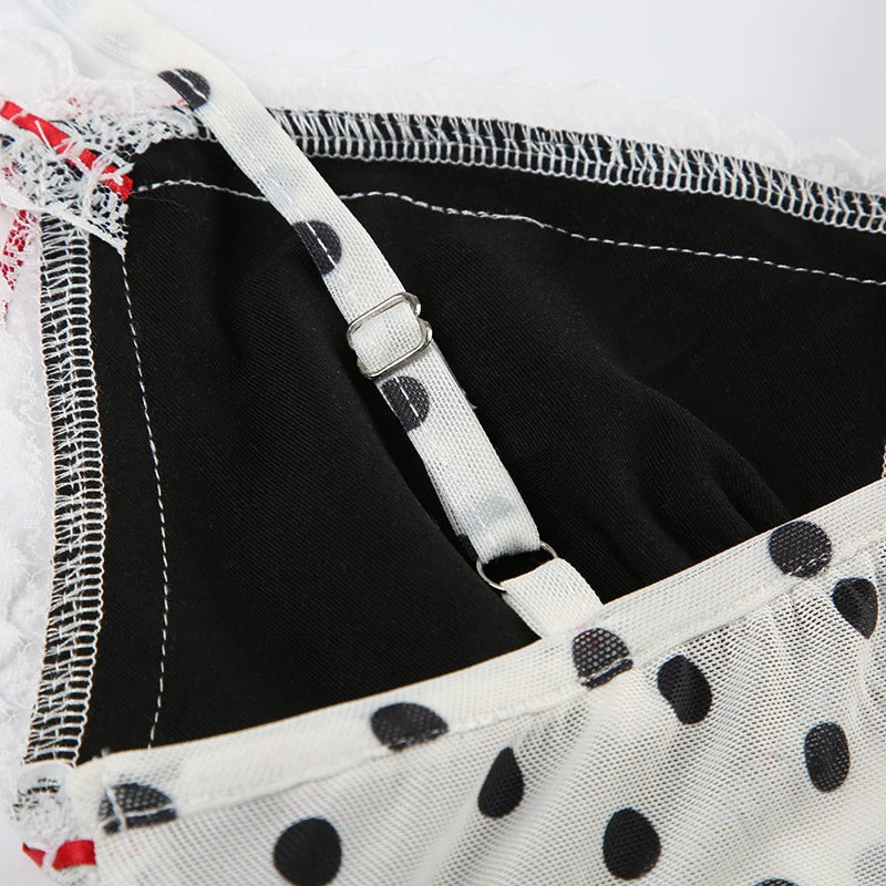 Vintage Polka Dot Lace Trim Bow Top