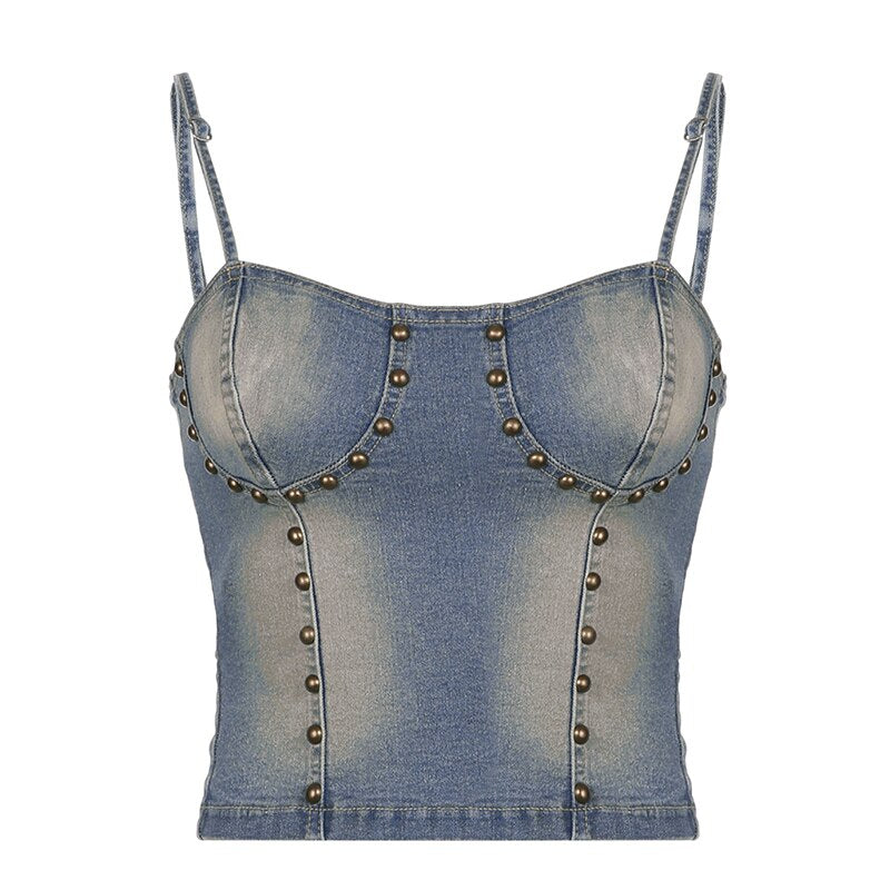 Strap Slim Rivet Denim Camisole