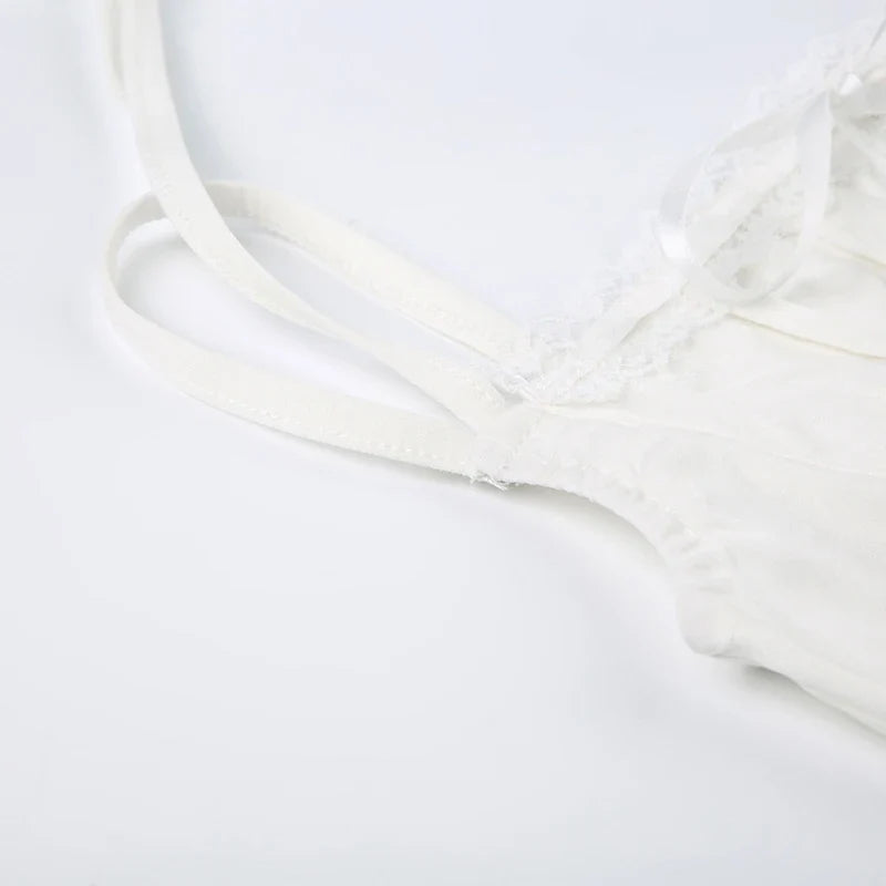 White Lace Trim Fold Halter Crop Top