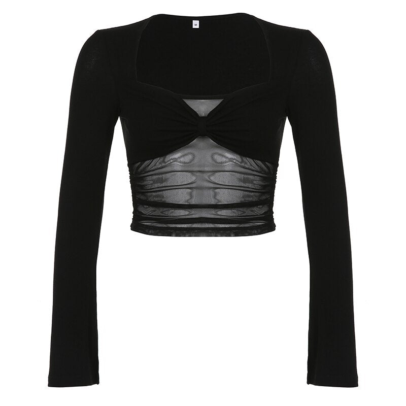 Gothic Square Neck Patchwork Slim Crop Top