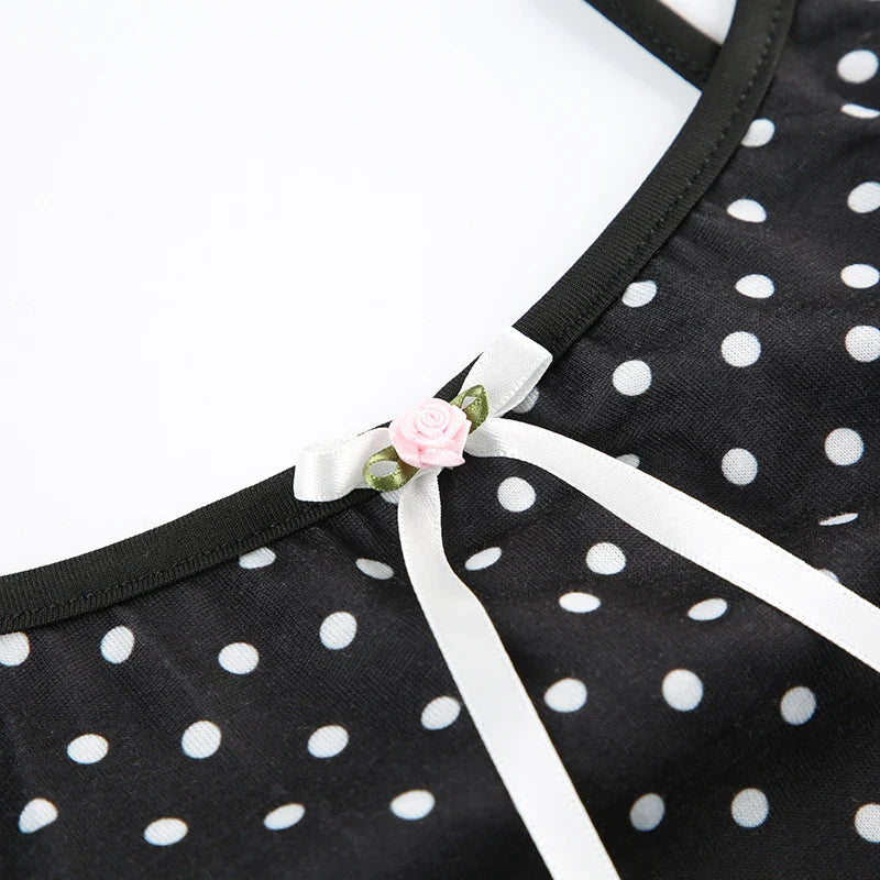 Vintage Bow Polka Dot Halter Sleeveless Top