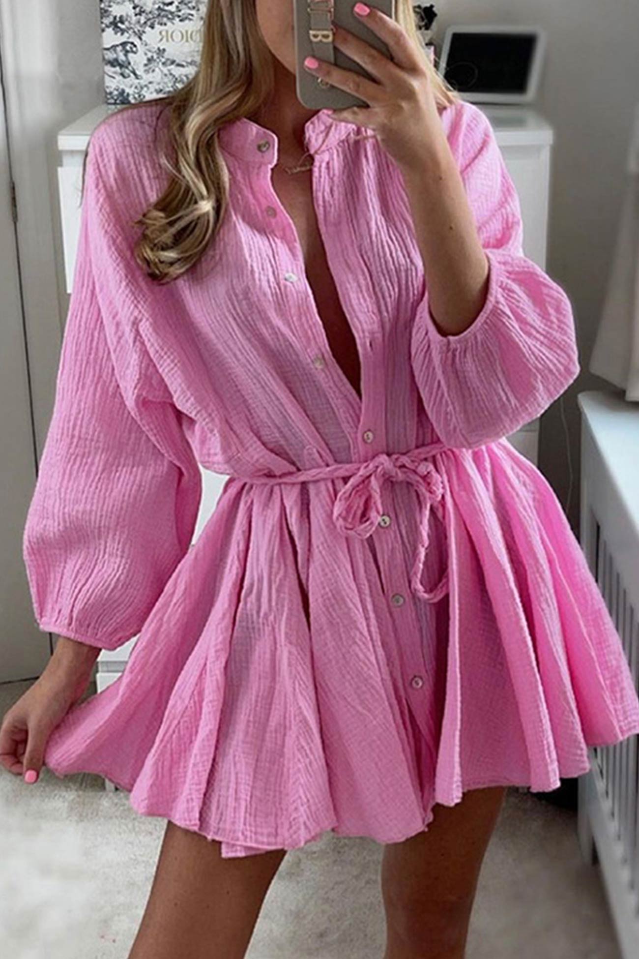 Single Rufffle Single-breasted Tie-waist Ruffle Dress – Godu Shop
