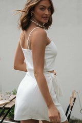 Solid Color Cami Tops Strappy Ruched Skirt Suits
