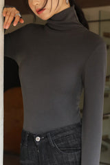 Solid Color Long Sleeve Turtleneck Top