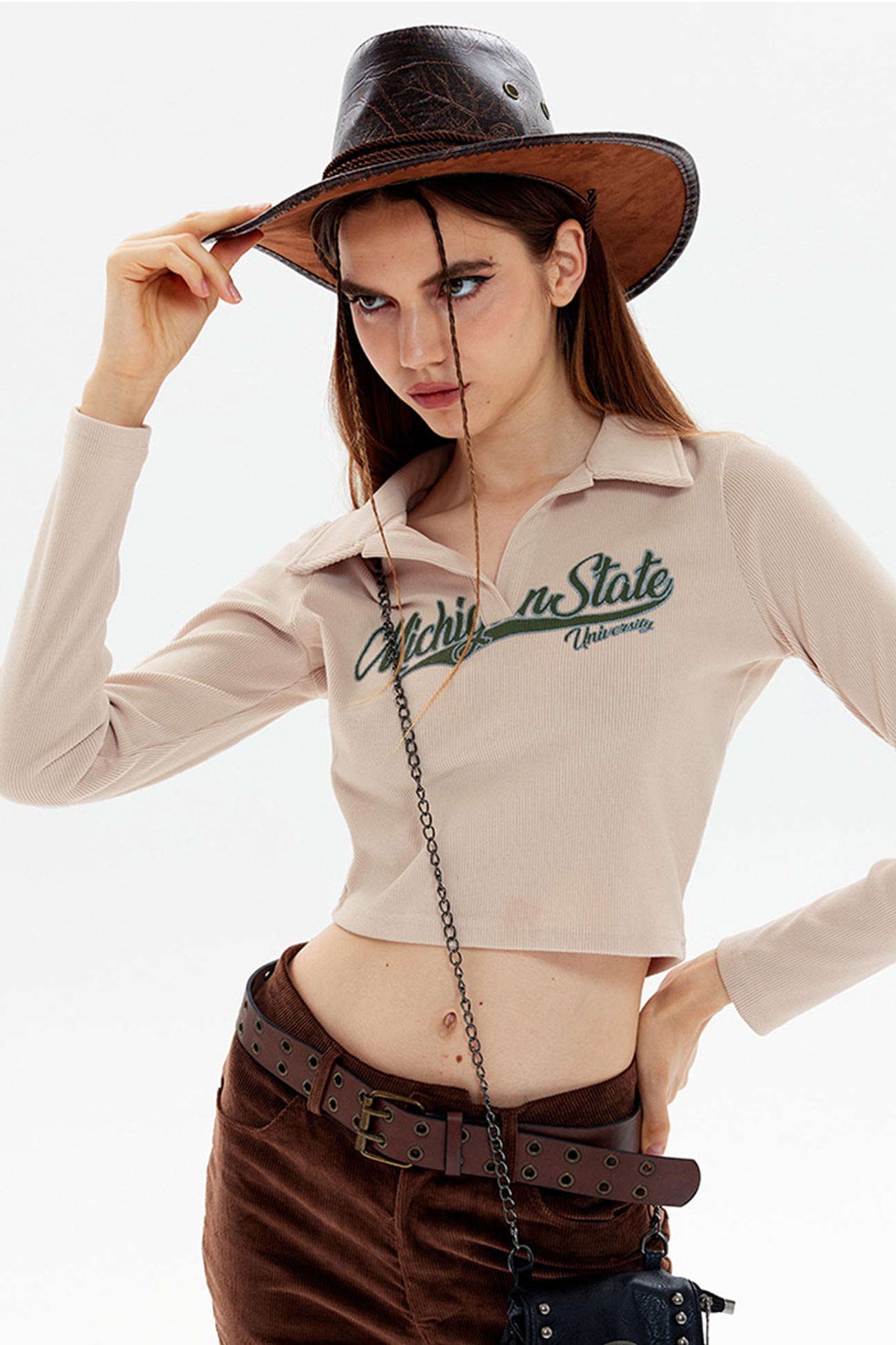 Solid Color Lapel Printed Tops