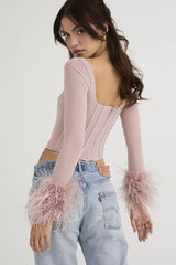 Square Neck Corset Fuzzy Crop Top