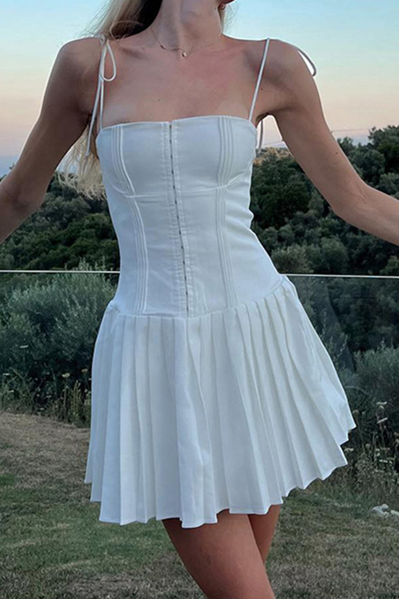 Tie-straps Corset Pleated Cami Dress