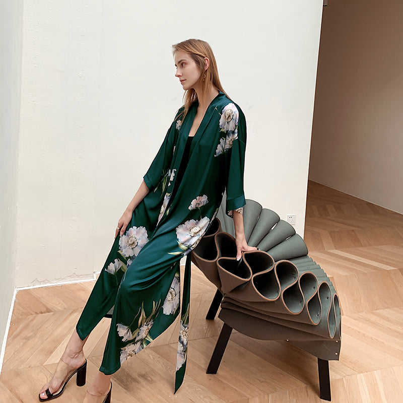 Green Light Luxury Silky Satin Kimono Robe