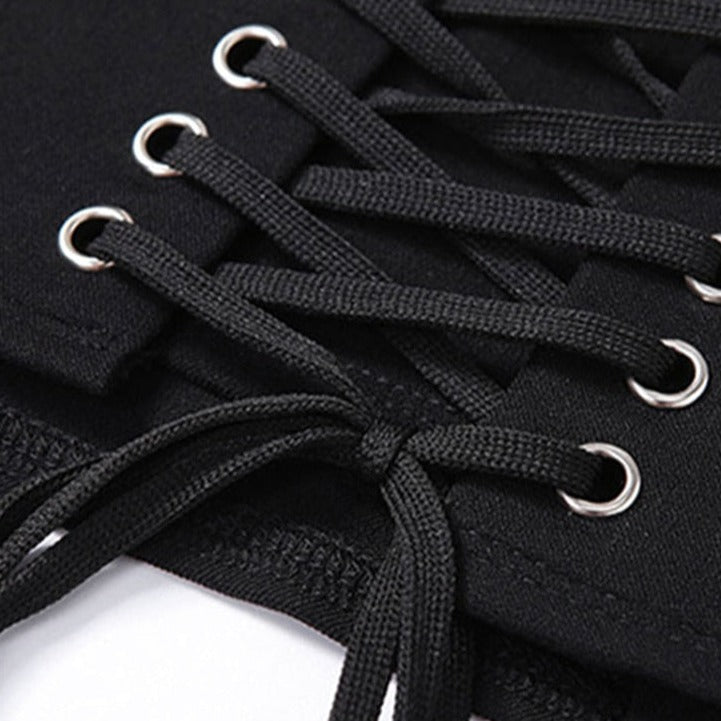 Black Ripped Lace-up Mini Skirt