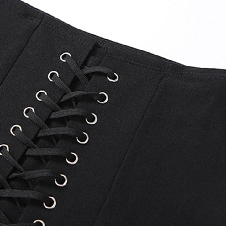 Black Ripped Lace-up Mini Skirt