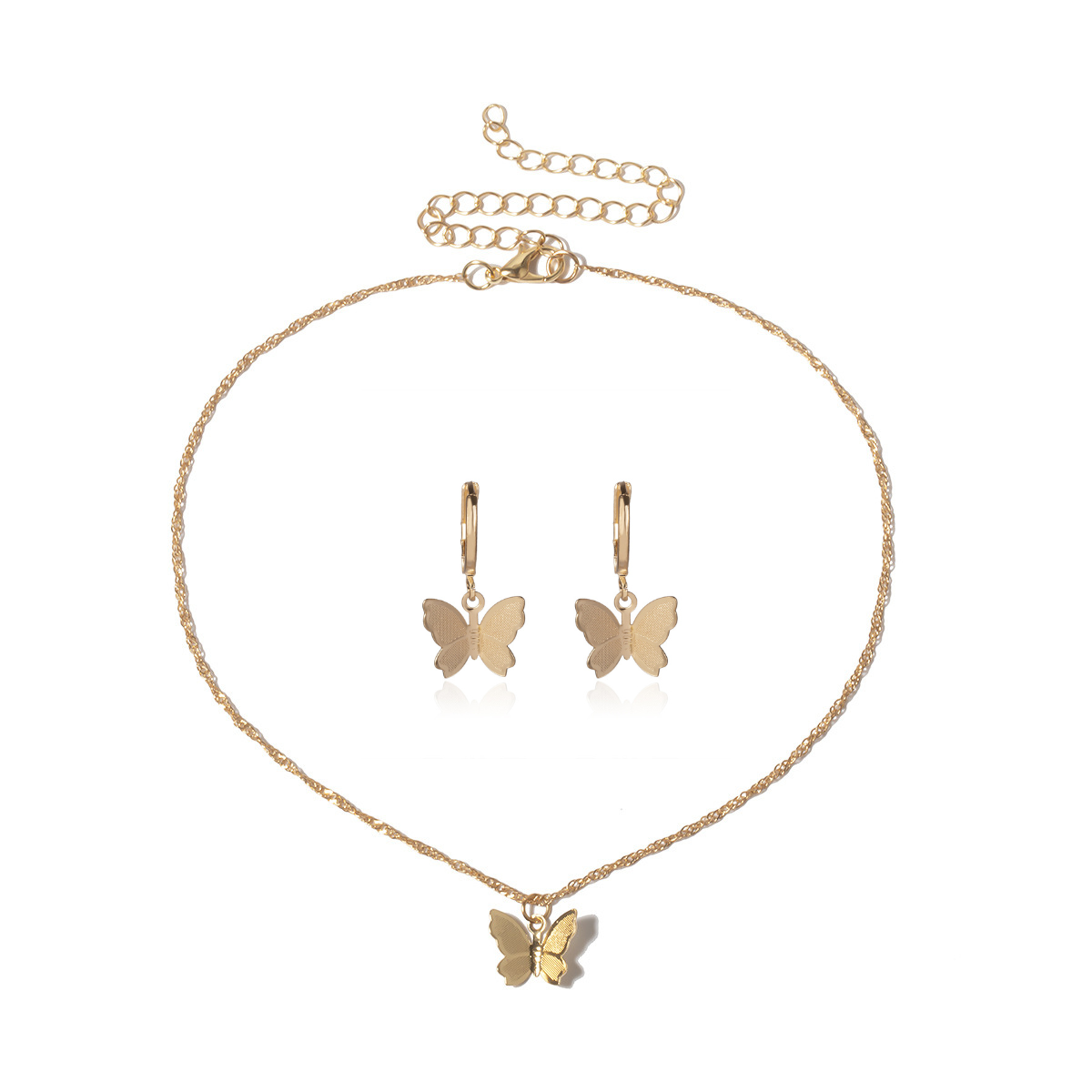 Golden Fluttering Butterfly Earrings and Necklace Set