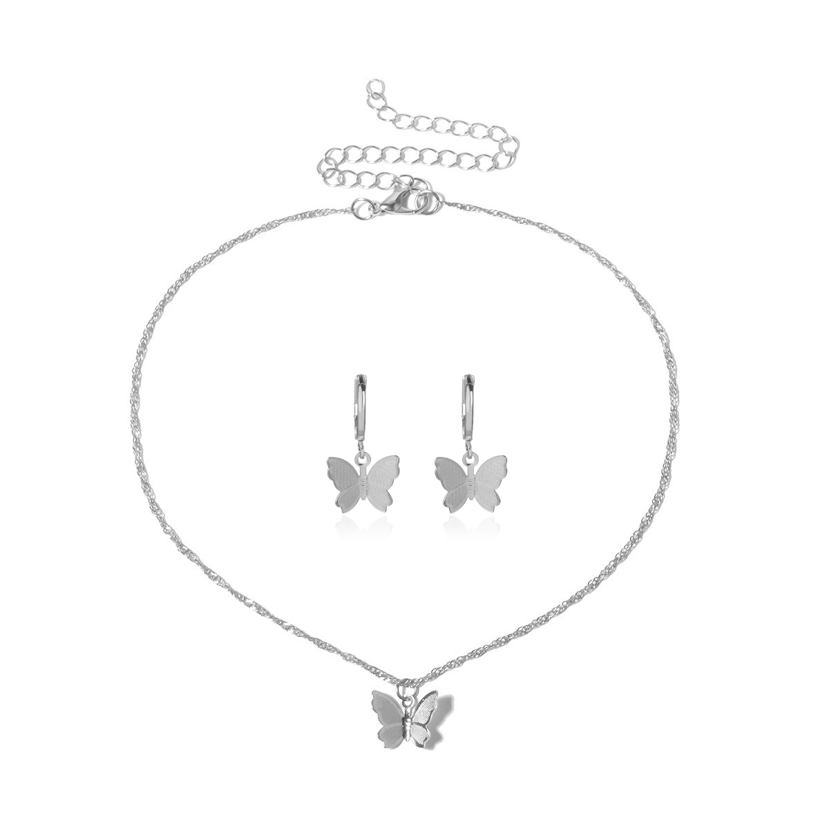 Silver Fluttering Butterfly Earrings and Necklace Set