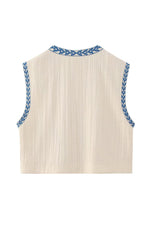 Vintage Floral Embroidery Open Front Vest