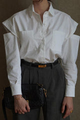 White Long Sleeve Cutout Blouse Tops