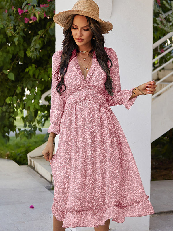 V-Neck Simple Print Dress