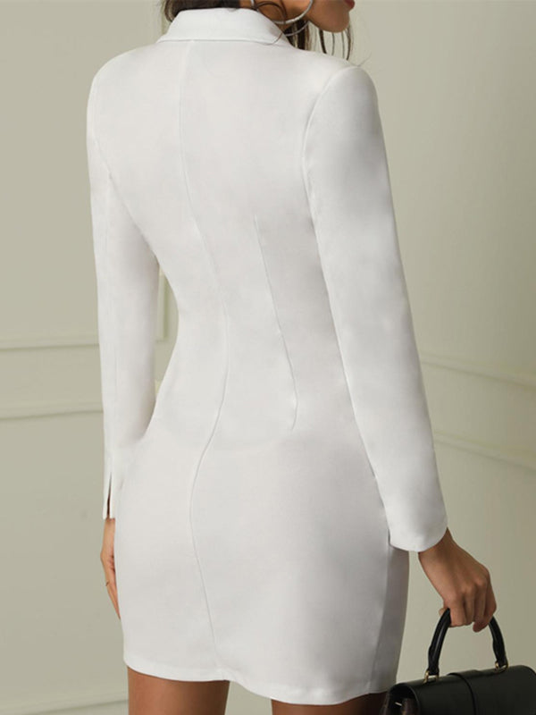 Split-Joint Long Sleeves Lapel Mini Dresses