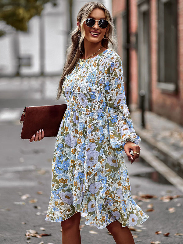 Bohemia Puff Sleeves Floral Dress