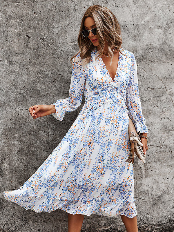 V-Neck Simple Print Dress