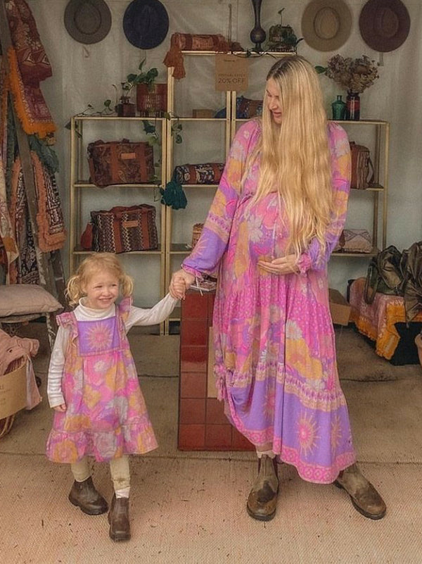 Bohemia Long Sleeves Loose Floral Printed Round-Neck Maxi Dress