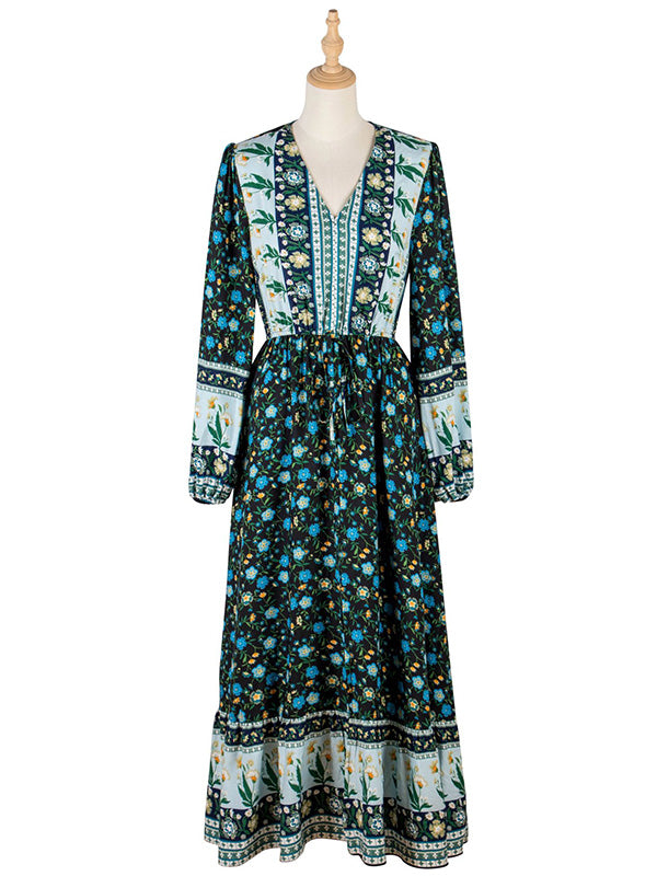 Bohemia A-Line Floral Printed V-Neck Dress