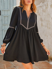 Vacation A-Line Solid Color V-Neck Mini Dress