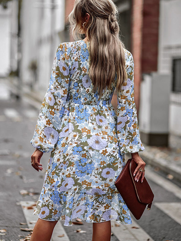 Bohemia Puff Sleeves Floral Dress