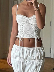 White Strap Tie Up Bandage Corset Top