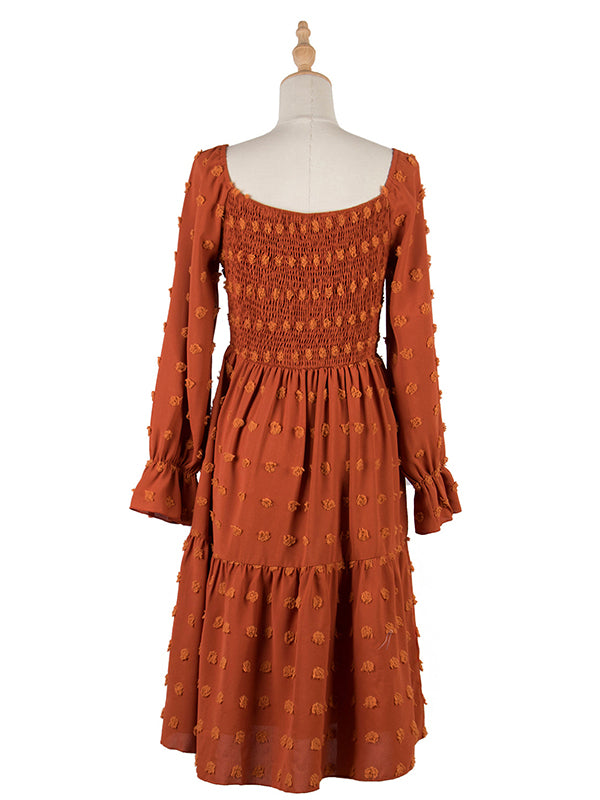 Bohemia Puff Sleeves A-Line Solid U-Neck Dress