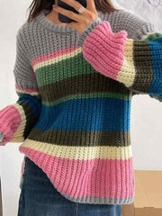 Knit Rainbow Stripe Loose Sweater