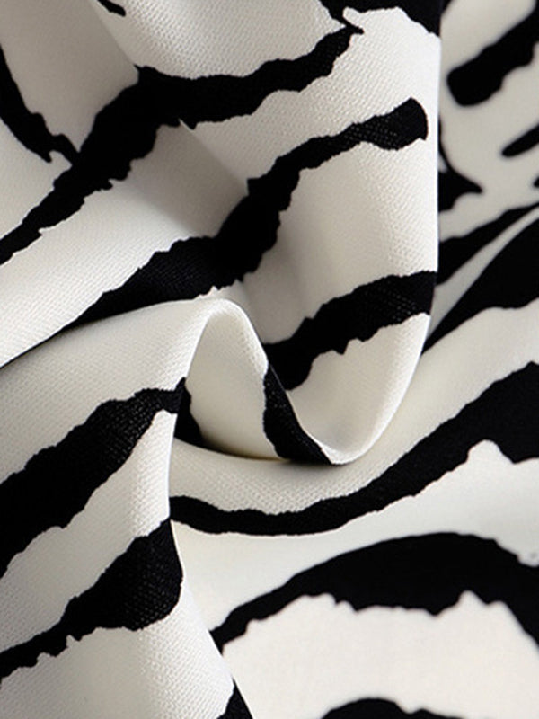 Vacation H-Line Sleeveless Zebra-Stripe V-Neck Dress