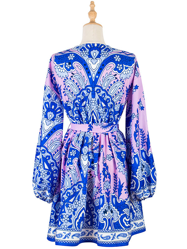 Bohemia A-Line Floral Printed V-Neck Dress