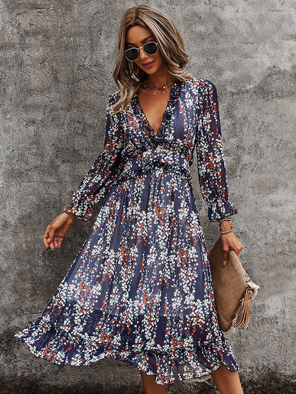 V-Neck Simple Print Dress