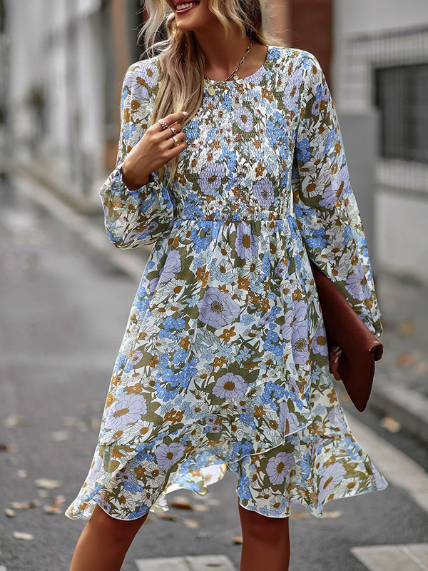 Bohemia Puff Sleeves Floral Dress